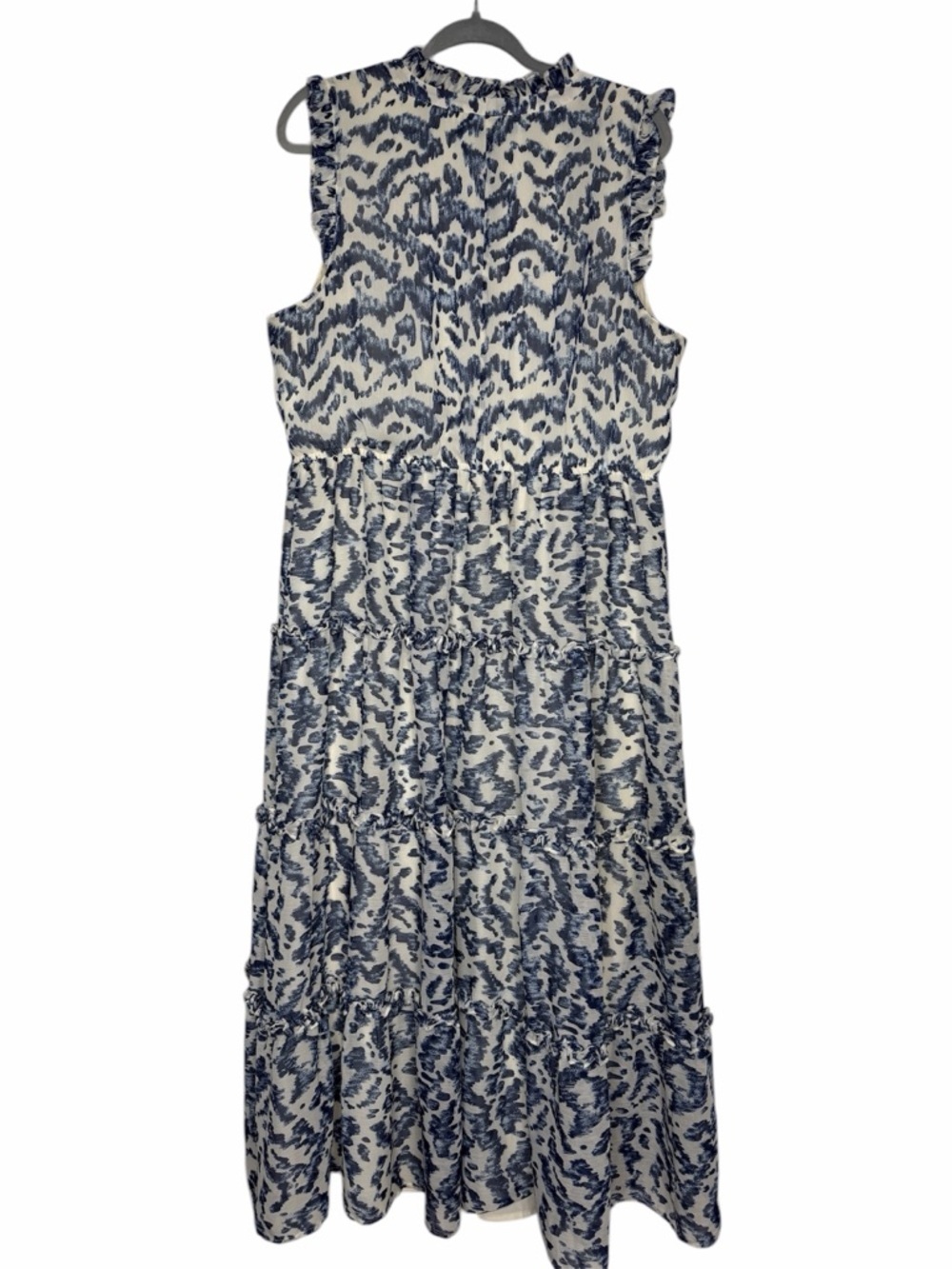 ELOQUII Elements Sleeveless Ruffle Trimmed ANIMAL IKAT BLUE Size 18 - Picture 3 of 13
